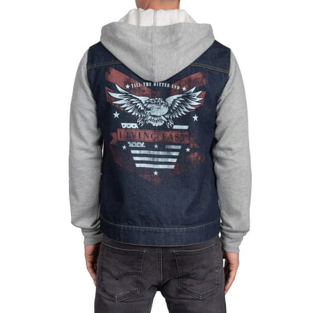 Rock n Roll Eagle Men's Denim Jacket Hoodie, up to size (Best Jean Jacket Brands)