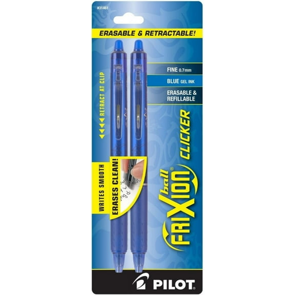 Pilot FriXion Clicker Retractable Erasable Gel Pens, Fine Point, Blue Ink 2 ea