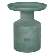Haynes 16 inch Wide Solid Mango Boho Accent Table in Teal Wash, Assembled