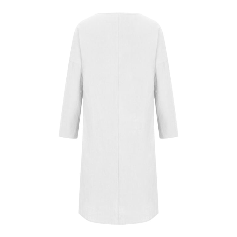 YanHoo Womens Tunic Dresses To Wear with Leggings Ladies Comfy Linen Dress  with Pocket Long Sleeve Round Neck Midi Dresses for Ladies - Walmart.com