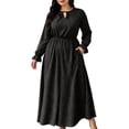 thumbnail image 2 of Aimik Women's V-Neck Long Sleeve Polka Dot Maxi Dress Elastic Waist Side Slit Flowy A-Line Swing Dress, 2 of 6
