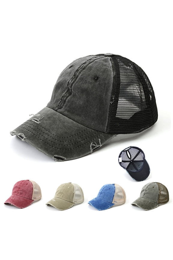 Summer Ponytail Baseball Cap Outdoor Sports Adjustable Anti UV Mesh Peaked Hat