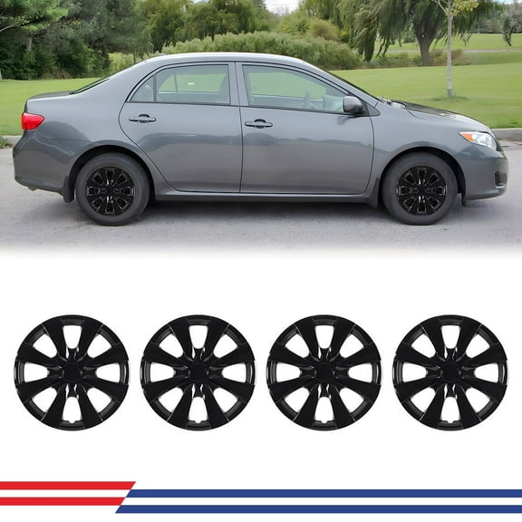 (4 Pack)15" Black Hubcaps Wheel Rims Cover for 2009-2019 TOYOTA COROLLA Compatible with Steel Wheels Snap on Installation