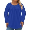 thumbnail image 4 of WellSize Plus Size Women Blouses Casual Pleated Long Sleeve Shirts Fall Crew Neck Tunic Tops, 4 of 10