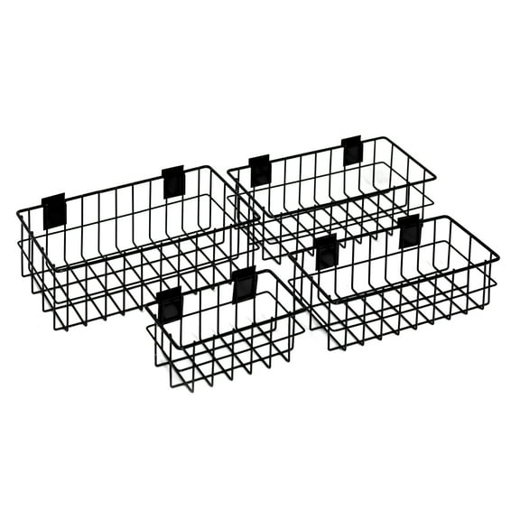 Slat Wall Baskets, Slat Wall Accessories, Metal Wire Hanging Baskets, Slat Wall Organizer (Set of 4)