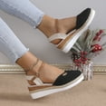 thumbnail image 3 of WIZUTIZ Wedge Sandals for Women Dressy Sandals Women Comfort Party Elastic Knitted Beach Sandals Buckle Round Toe Summer Shoes Flat Heel (O"-1) Medium Color Block Sandals for Lady Party Deals Black, 3 of 5