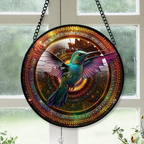 Personalized Hummingbird Stained Glass Suncatcher Artistic Window Hanging, Hummingbird Hand-Painted Glass Panel Wall Home Decor, Hummingbird Garden Decor gfW1K7