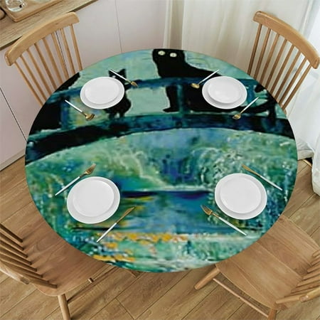 

Patifu Cute Cat Round Table Cover Stain Resistant Washable for Indoor Outdoor Kitchen Dining Wedding Parties 100% Polyester Full Width Single-Sided Waterproof 46 -50