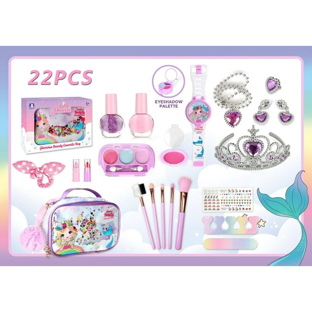 Set De 10 Juguetes De Maquillaje Sin Líquidos Ni Polvos Para Niñas De 4 A 12 Años, Con Brochas Y Accesorios Reales, Regalo De Cumpleaños Perfecto