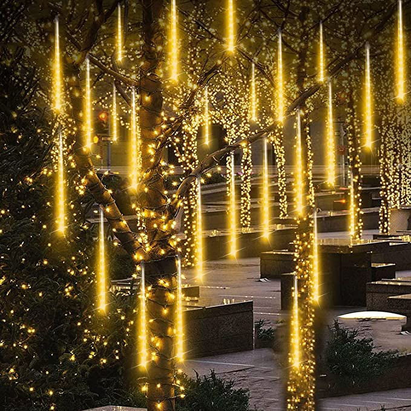 DONGPAI Meteor Shower Lights Outdoor, 11.8 Inch 8 Tube Icicle Lights, Waterproof Meteor Christmas Lights Outdoor, Hanging Falling Rain Lights for Xmas Tree Outside Holiday Decoration