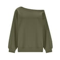 thumbnail image 4 of Womens Off Shoulder Sweatshirts Oversized Fit Long Sleeve Cotton Fleece Lined Pullover Solid Casual Baggy Tops (M, Army Green), 4 of 7