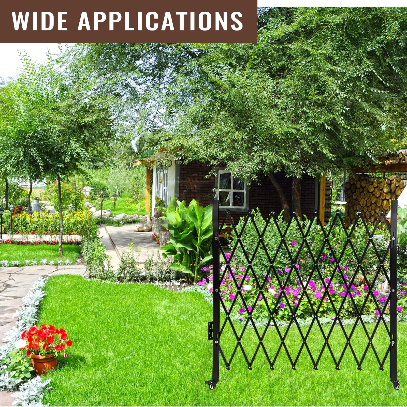 Danolapsi Steel Expandable Fence Gate Portable Flexible Single Folding Security Gate With 360°Rolling Wheel Adjustable MobileSafety Barrier Pet Fence Gate For Courtyards Garages Gardens