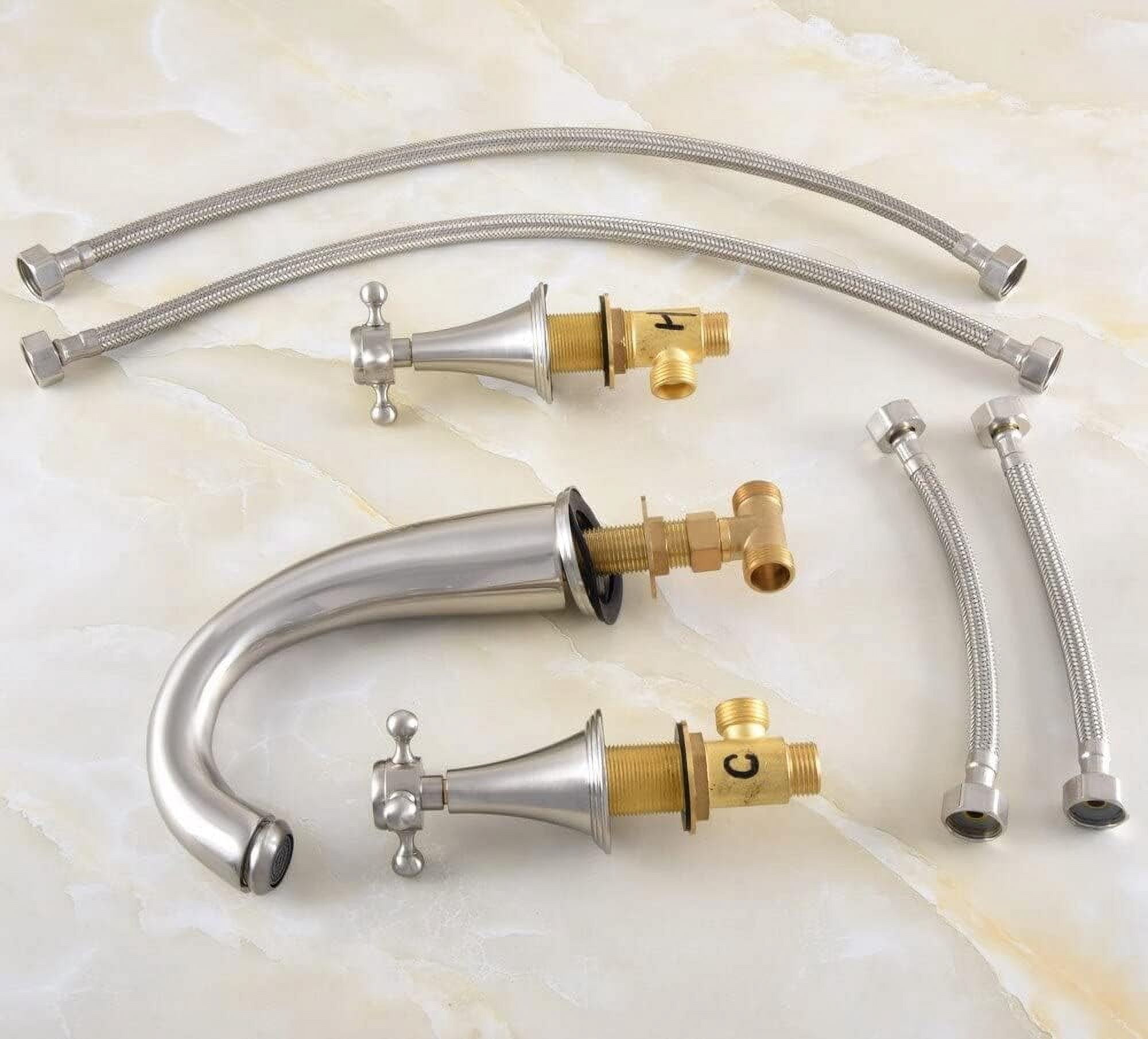 Bathroom Sink Faucet, Brushed Nickel Bathroom Faucet Double Handle Bathroom Basin Faucet 3 Hole Deck Mount Vanity Sink Mixer Tap