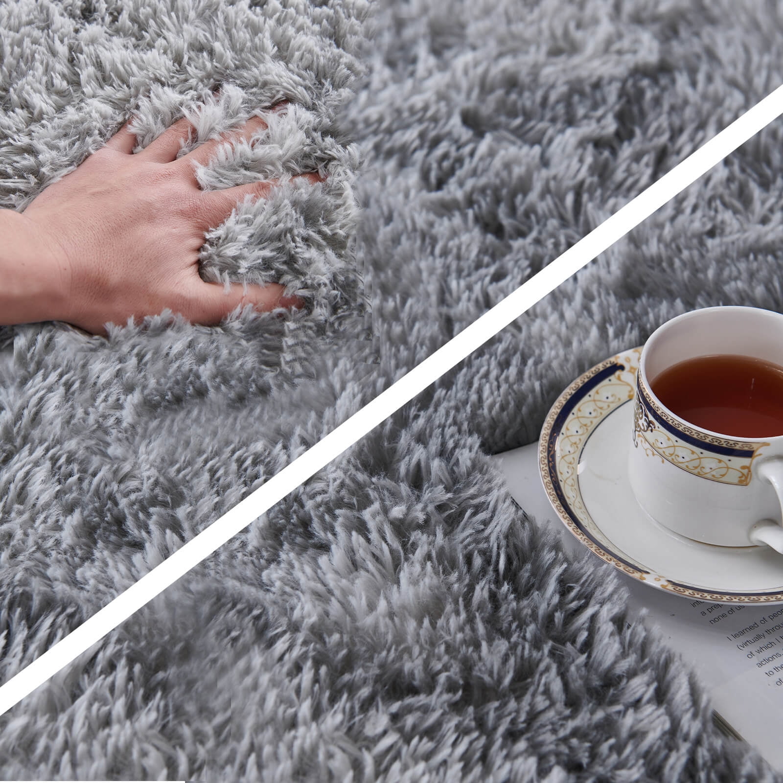 BRICHOEE 6x9 Feet Modern Indoor Home Living Room Area Rugs, Anti-Skid Soft Fluffy Shag Fur Bedroom Rugs for Kids Playroom Decor Tie-Dyed Light Grey
