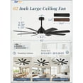 thumbnail image 4 of Zardon 62" Black Modern Ceiling Fan with Light and Remote Control, Reversible Quiet DC Motor, Bright LED Light, 6-Speed, Timer for Bedroom, Living Room, 4 of 8