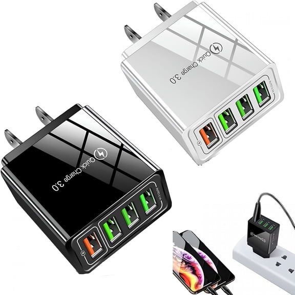 GJX Mobile Phone Charger,4-Port 3.0 Fast Charging Hub,Multiple Protection System,Built-In Voltage Regulator,Compatible with All Phones