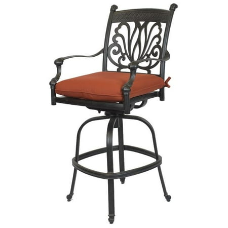 Designer Outdoor Furniture Auckland Comfort Care CC01C-TC Cast Aluminum Designer Counter Outdoor Barstool with Sunbrella Terra Cotta Cushion - 47.4 x 25.6 x 26.6 in. - Set of 2 ()