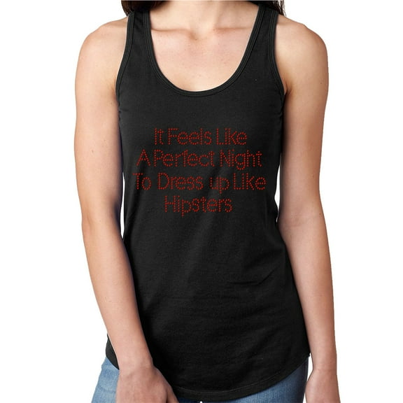 Womens T-Shirt Rhinestone Bling Black Tee Perfect Night Dress Up Hipsters Tank Racer Back XX-Large