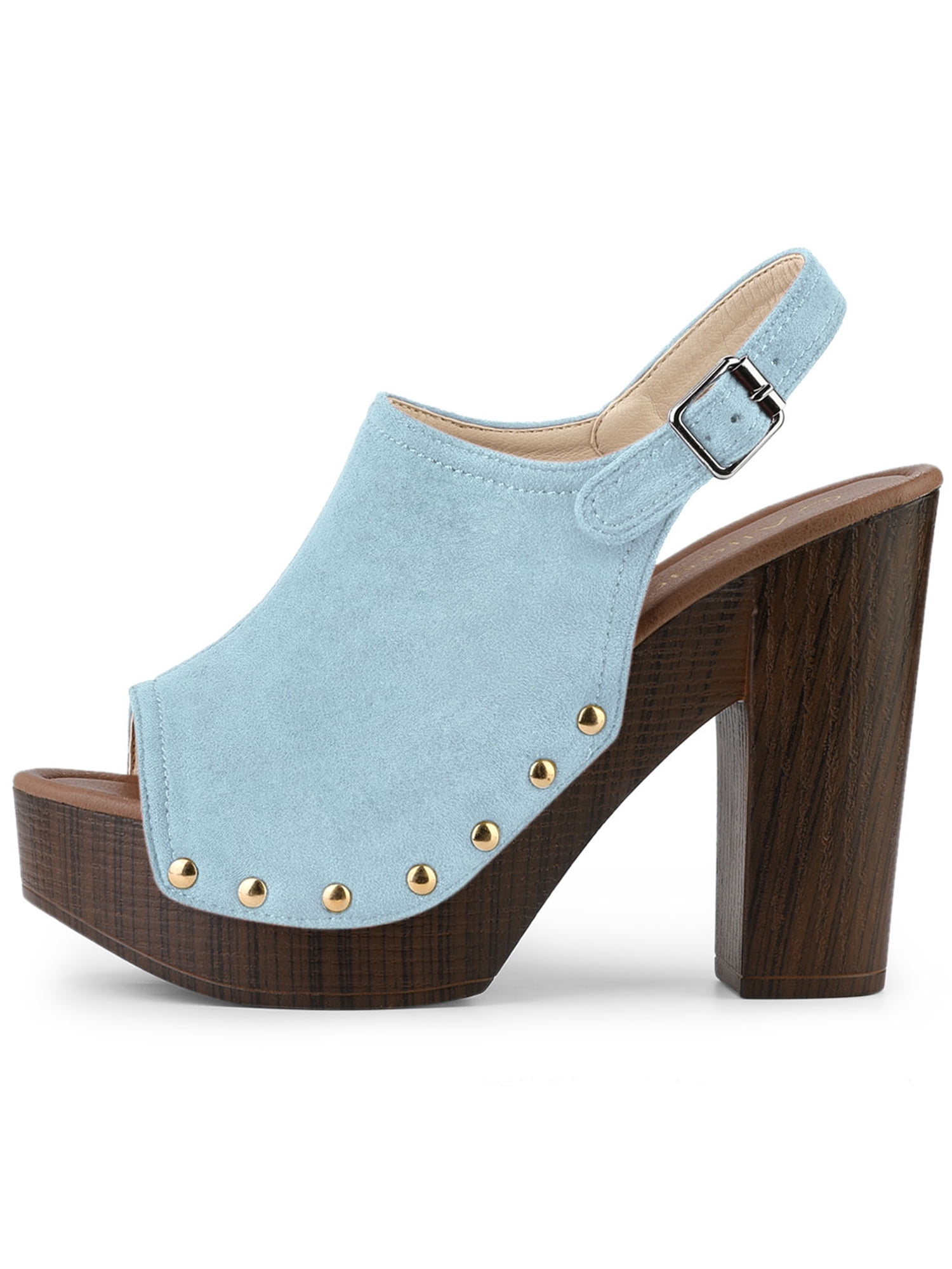 DARING DIVA Women's Slingback Platform Chunky Heel Sandals Blue 10