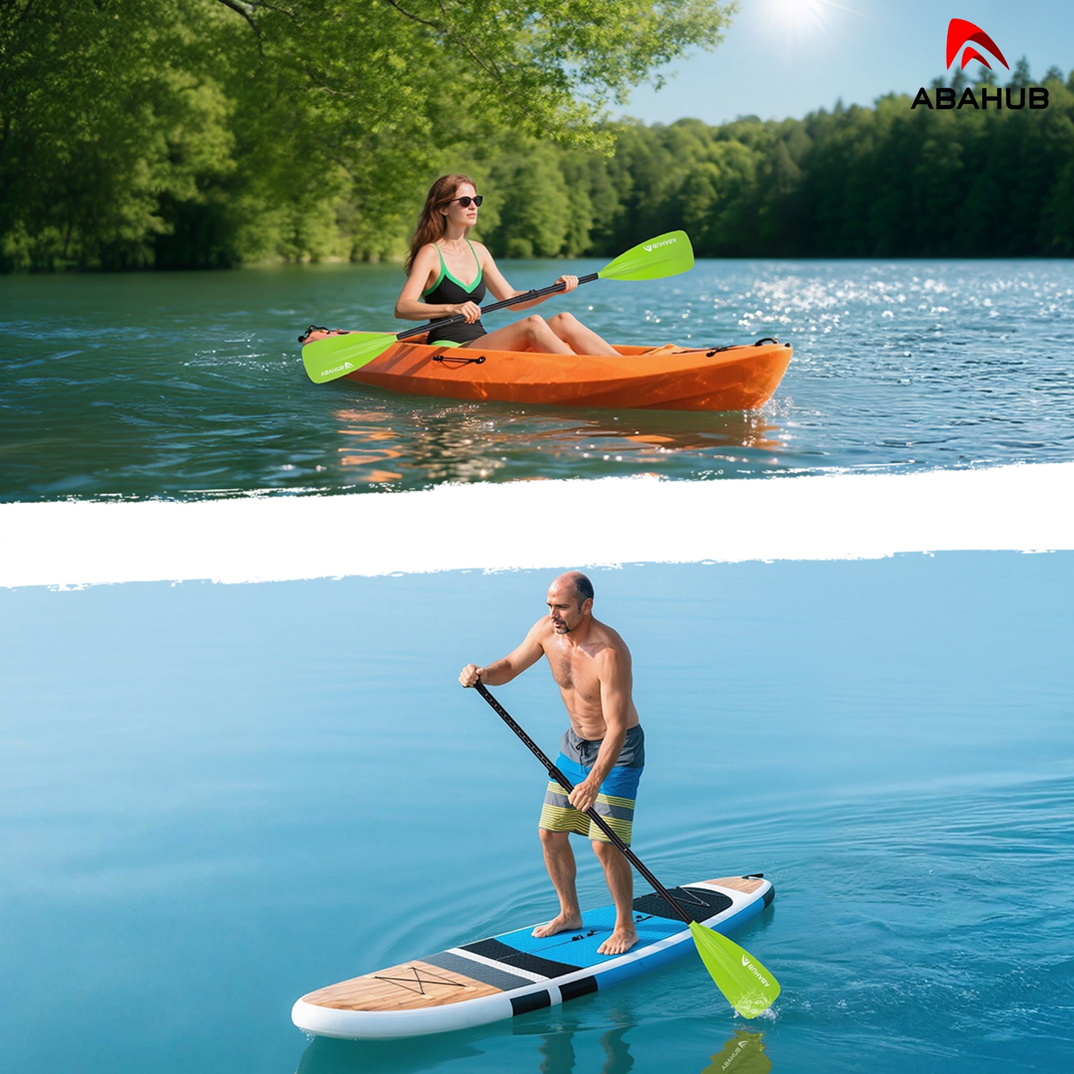 AbahubFit Paddle Oars for SUP and Kayak 2-IN-1, Adjustable Lightweight Paddle (4-Piece), Aluminum Shaft 68-84"(Green)