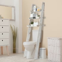 MyGift Wood Over-The-Toilet Leaning Bathroom Ladder Shelf, Whitewashed 3-Tier
