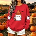 thumbnail image 4 of Women's Cute Ghost Halloween Sweatshirts Knit Beanie Graphic Crewneck Pullover Tops Long Sleeve Fall Shirts with Sleeve Prints Spooky Season Casual Clothing, 4 of 6