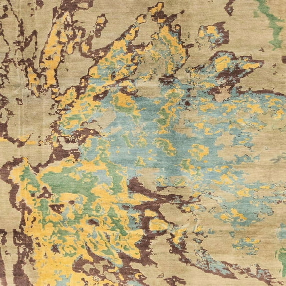 Ahgly Company Machine Washable Indoor Square Abstract Ginger Brown Green Area Rugs, 8' Square