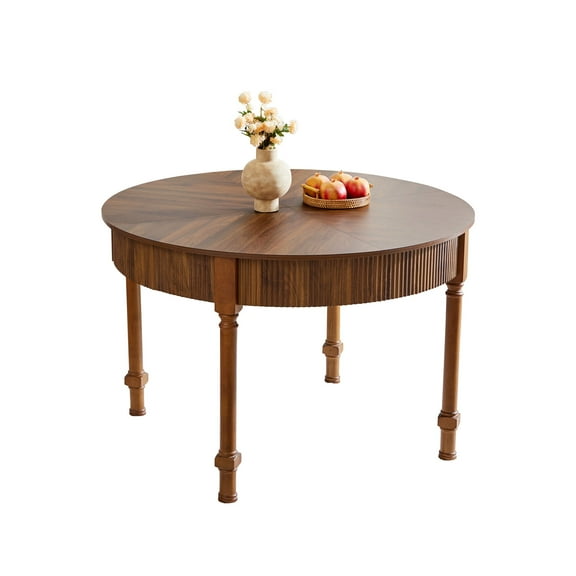 YOCWO Roman Column Round Dining Table with Drawer Storage, Circle Kitchen Table for 4-6, Large Wood Dinner Table, Wooden Fluted Pedestal Dinning Table for Dining Room, Mid Century Modern Style