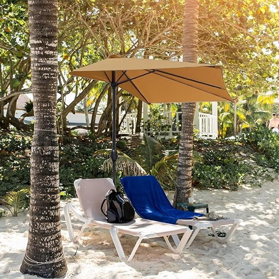 Joqmia Patio Half  Umbrella Replacement Canopy Cover - 9FT Half Umbrella Outdoor Patio Canopy with Easy Hand Crank - Condo, Townhouse, or Balcony Furniture(Khaki,2pc)