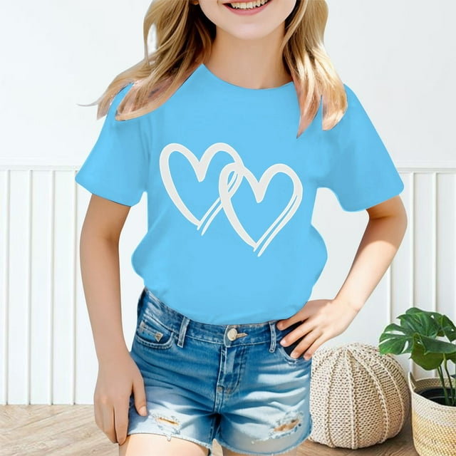 Chemises pour Filles Col Rond Imprimé Filles Hauts à Manches Courtes Filles Chemises d'Été Filles Chemises Filles 3-4 Ans Mode Filles