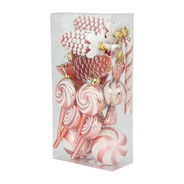 15 adornos colgantes navideños con forma de piruleta para árbol de Navidad. Oro rosa