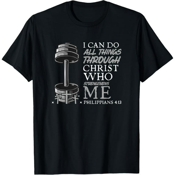 Can Do All Things Weightlifter Christian Gym Bible Verse T-Shirt100% cotton short-sleeved shirt for both men and women