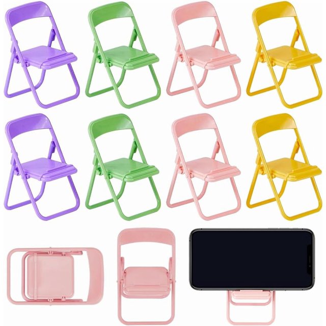Mini Folding Chair Phone Stand Holder Desktop Foldable Candy Color Lazy Funny 8Pcs 4 Color Cute Cell Mobile Phone Holder Multi Angle Functions Miniature Furniture Accessories