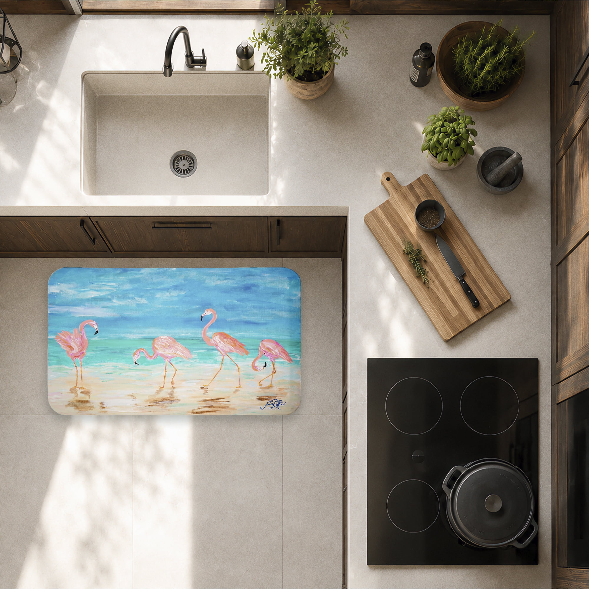 Stupell Industries Four Flamingos Beach Printed Anti-Fatigue Floor Mat, design by Julie DeRice