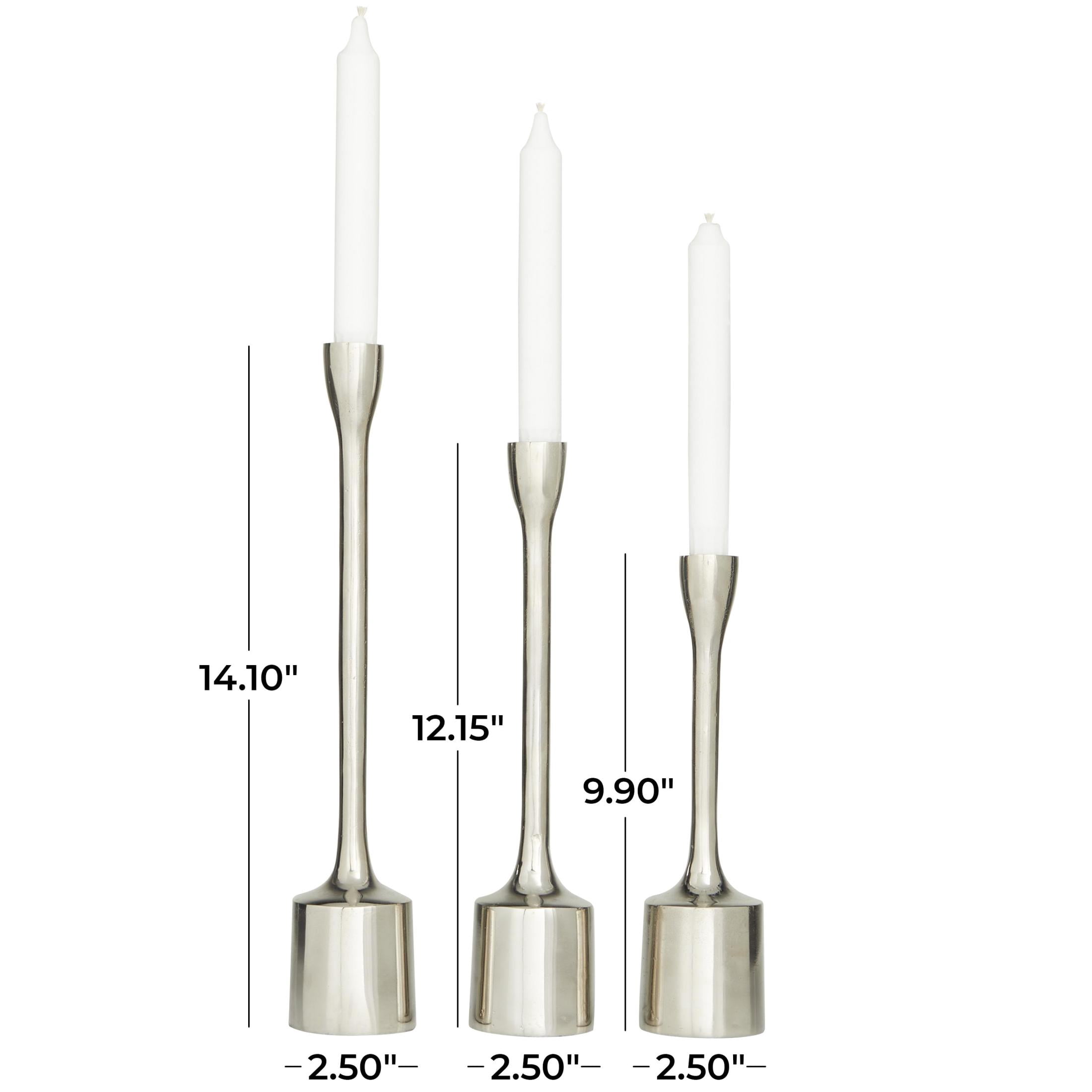 CosmoLiving by Cosmopolitan 3 Candle Silver Aluminum Metal Slim Candle Holder with Block Bases, Set of 3
