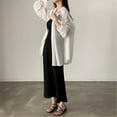 thumbnail image 6 of XISAOK Women Sheer Chiffon Oversized Blouses Top Long Sleeve Collared Button Up Shirt, 6 of 20