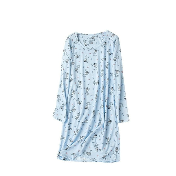 Chemises de Nuit pour Femmes Chemises de Nuit à Manches Longues pour Femmes Chemises de Sommeil Robe de Pyjama Mignonne Tenue de Nuit Décontractée Chemises de Nuit Imprimées Robe T-Shirt TG