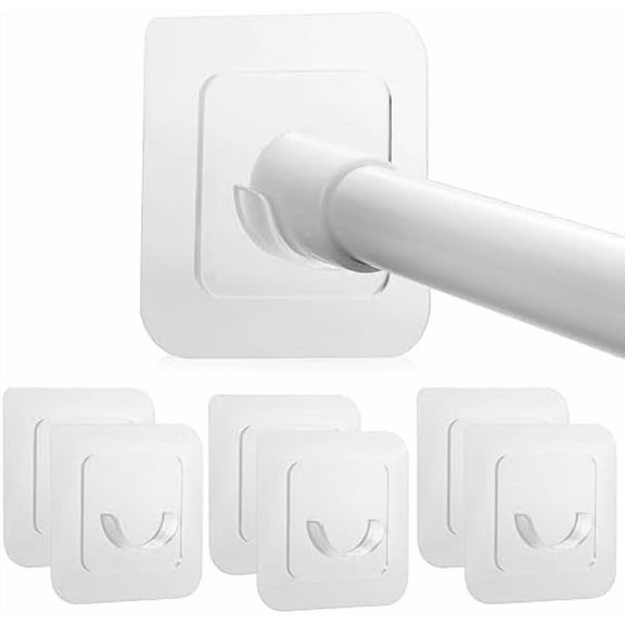 Adhesive Tension Curtain Rod Holder, No Drilling Transparent Bracket for 1" Diameter Rods, 6 Pack