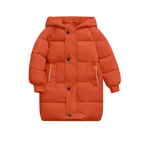 Povozer Girl's Long Length Winter Coat Parka Puffer Jacket With Fleece Lined(Orange,9-10Y)