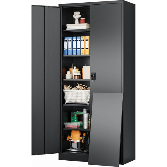 SISESOL Wide & Deep Metal Storage Cabinet with Lock & 5 Adjustable Shelves,72" Black Garage Storage Cabinet with Locking Doors,Lockable Cabinets for Home,Office,Garage,Shop,Basement 72x36x18
