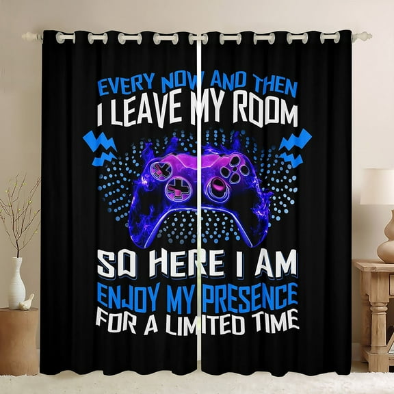 Erosebridal Video Game Curtains for Living Room,Polka Dots 30%-50% Blackout Curtains Set of 2 (38x45),Black Blue Curtains and Drapes (38x45),Male Bedroom Decor