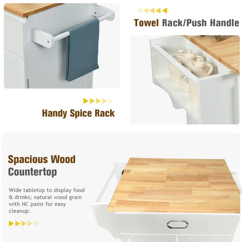 Finihen Rolling Storage Cabinet Cart, Kitchen Island Cart, Utility Rolling Storage Cabinet Kitchen Island Cart with Spice Rack, for Kitchen, Dining Room, White Finihen Rolling Storage Cabinet Cart, Kitchen Island Cart, Utility Rolling Storage Cabinet Kitchen Island Cart with Spice Rack, for Kitchen, Dining Room, White