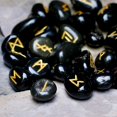 thumbnail image 2 of Crocon Black Obsidian Rune Stones Set Engraved with Elder futhark Crystal Runes Set, Reiki Healing runas for Meditation Chakra Balancing, Rune Stone for Beginners with Crystal Guide & Pouch |15-20 mm, 2 of 6