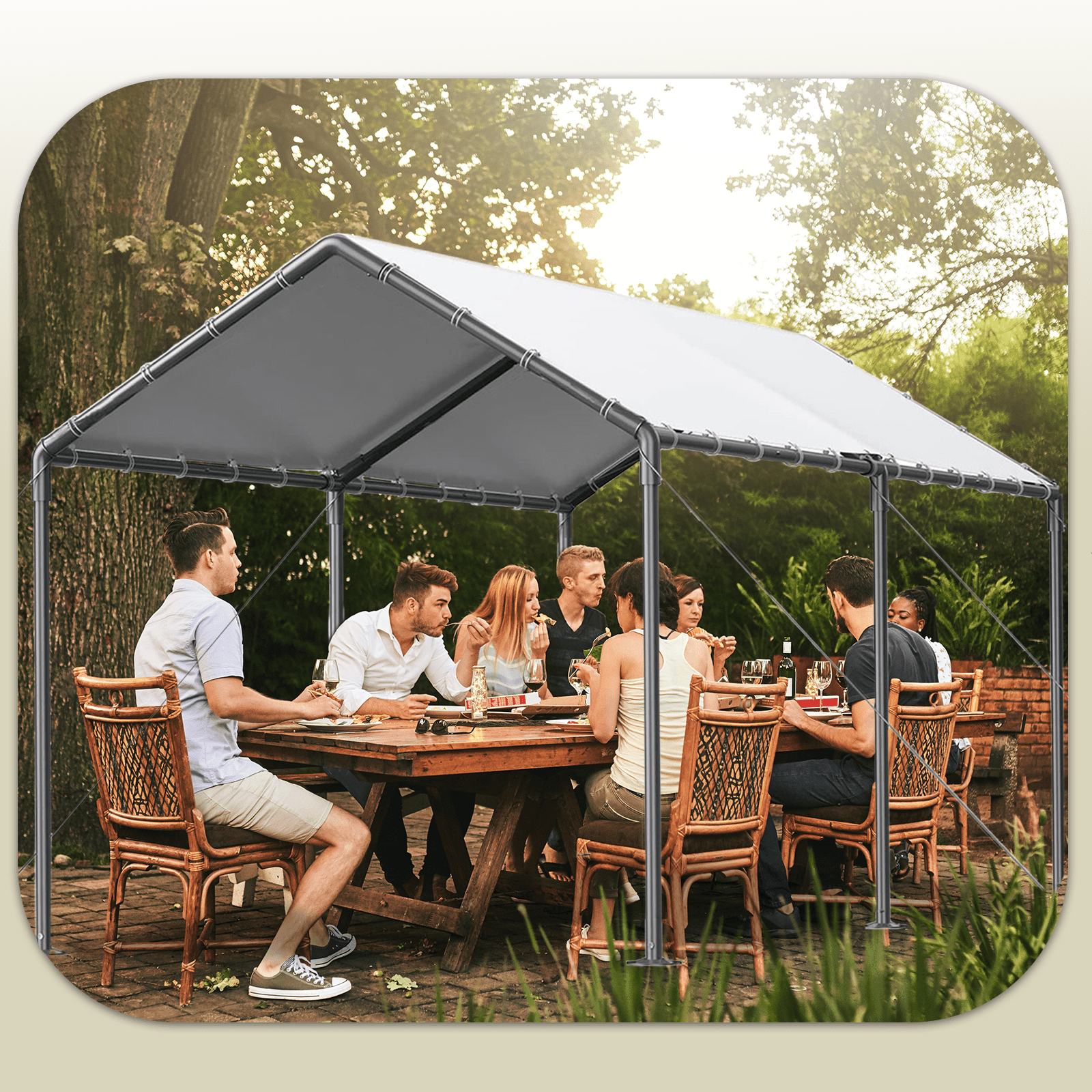 Grezjxc 10x20 ft Metal Carport Car Canopy Portable Car Tent Garage,  White