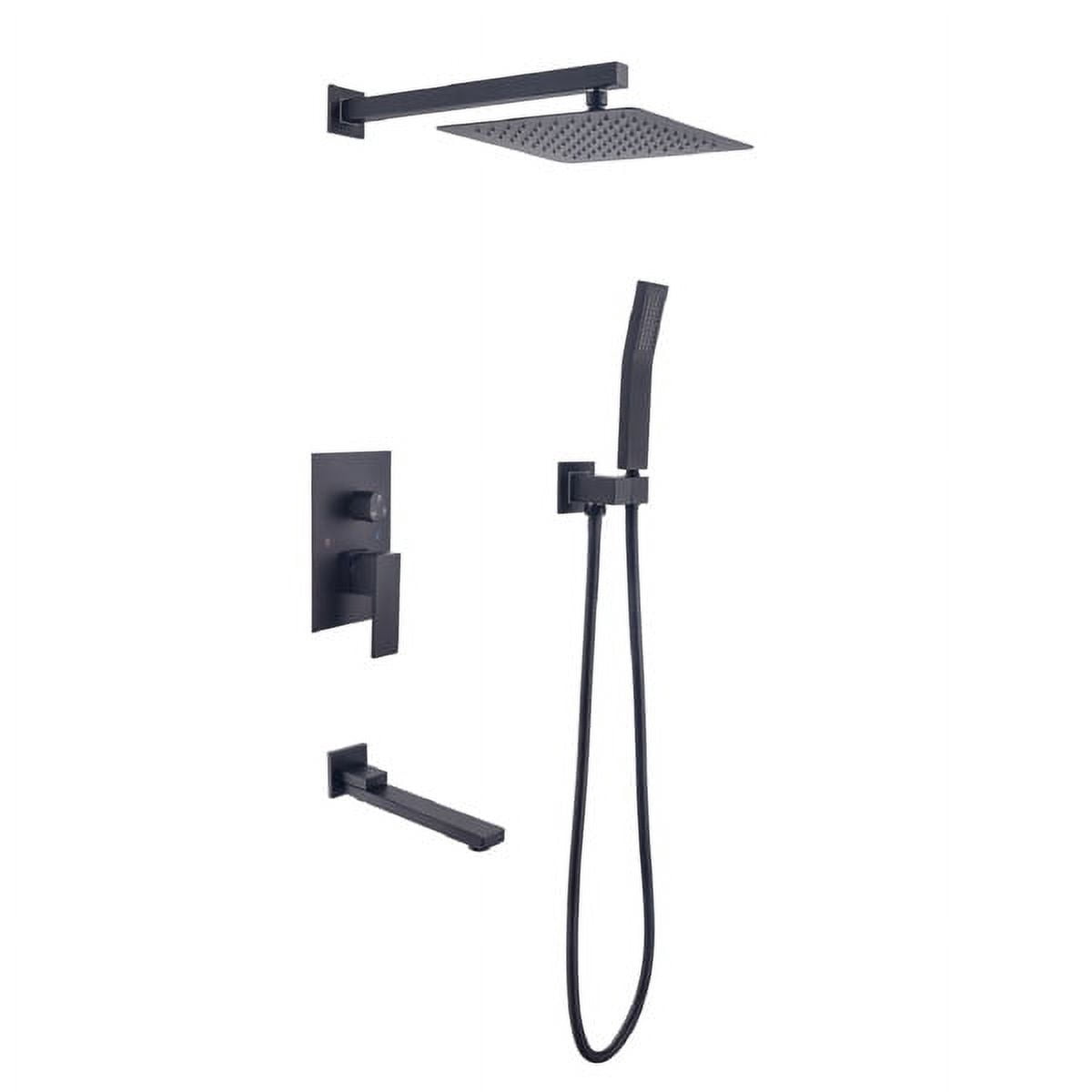 10" Square Luxury Rainfall Shower System – Matte Black Modern Bathroom Set with Air-Injection Technology, Hand Shower, Tub Spout & Rough-In Valve – 3-Function Wall-Mounted Shower Kit