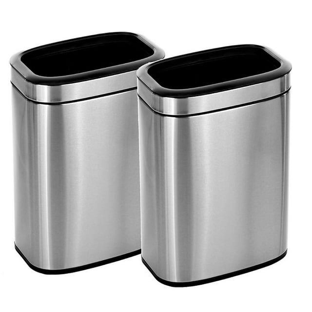 Alpine Industries 5.3 Gal. Stainless Steel Rectangular Liner Open Top Trash Can 2 Pack
