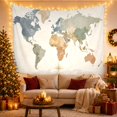 thumbnail image 3 of World Map Across Muted Continents and Curved Routes, Calming Minimalist for Travel Lovers, Geography Wall Art, Housewarming Gift, Tapestry Wall Hanging for Study Room and Den, 3 of 7