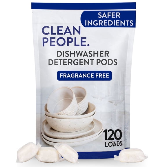Clean People Dishwasher Pods - Cuts Grease & Rinses Sparkling Clean - Residue-Free - Phosphate Free - Fragrance Free, 120 Pack