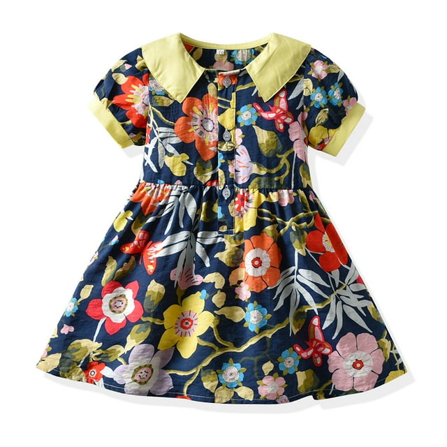 Qudderr Robe Princesse à Manches Bouffantes pour Bébé Fille, Robe Décontractée à Boutons et Volants, 3 Mois-4 Ans, Robe d'Été pour Tout-Petits