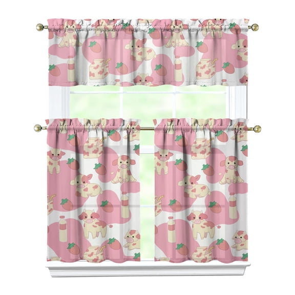Kitchen Curtains 36 Inch Short - 3 Panel Set, Cute Cow Print Farmhouse Curtains, Rod Pocket, 100% Polyester for Rustic Farm, Kitchen, Cafe, Living Room, Easy Wash